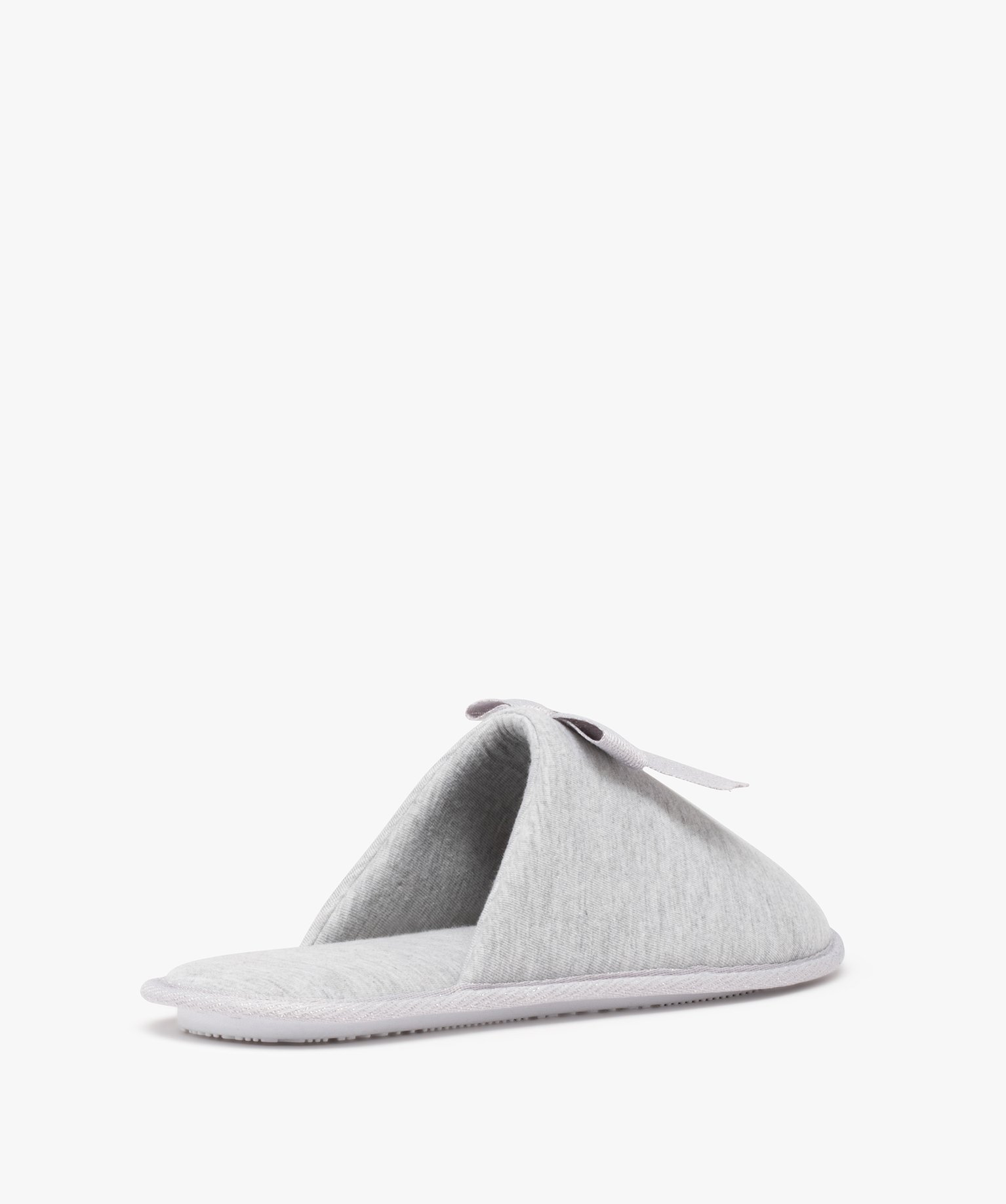 Chaussons femme mules plates en jersey à n?ud brillant gris clair | GEMO