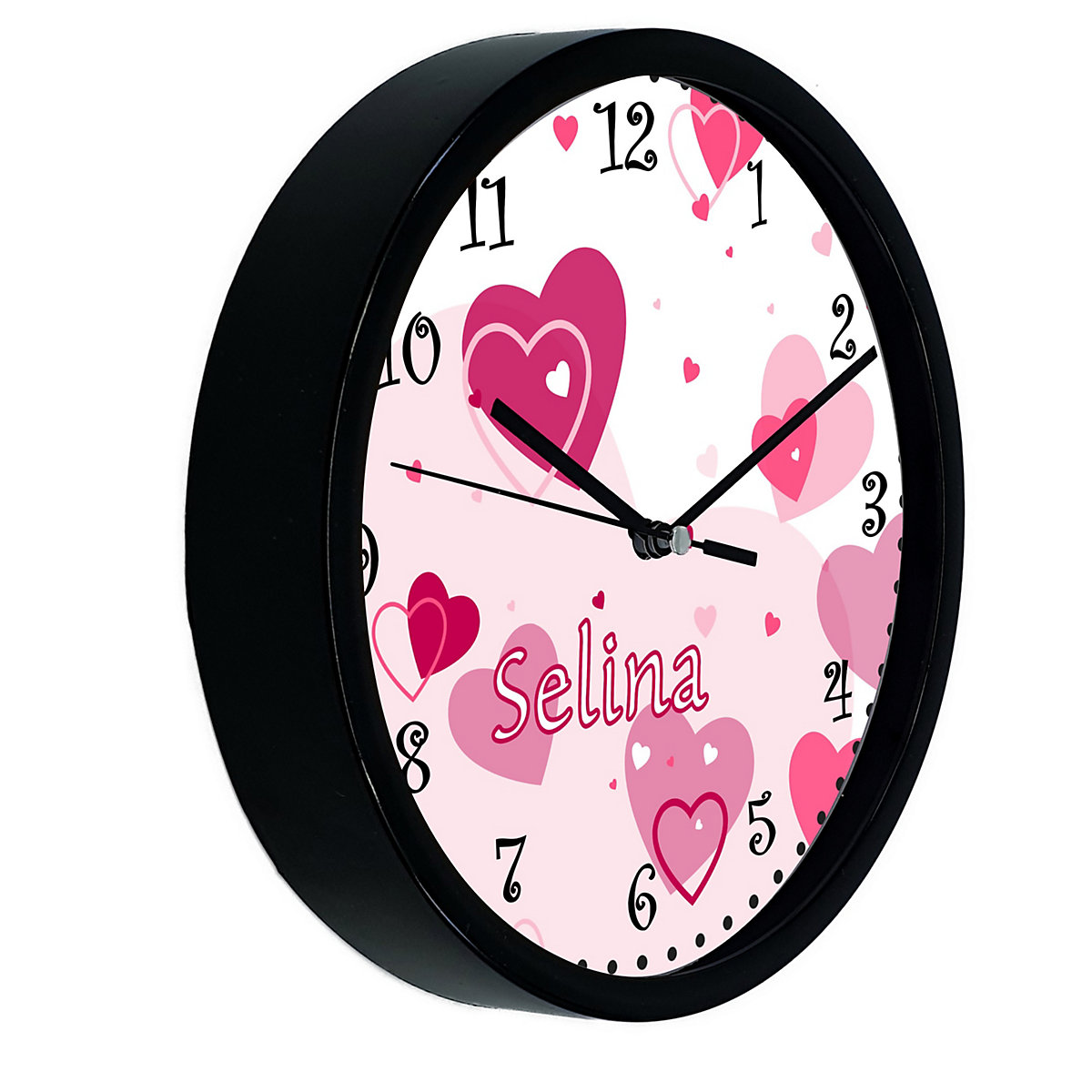 Kinder Wanduhr personalisiert mit Name Herz Rosa