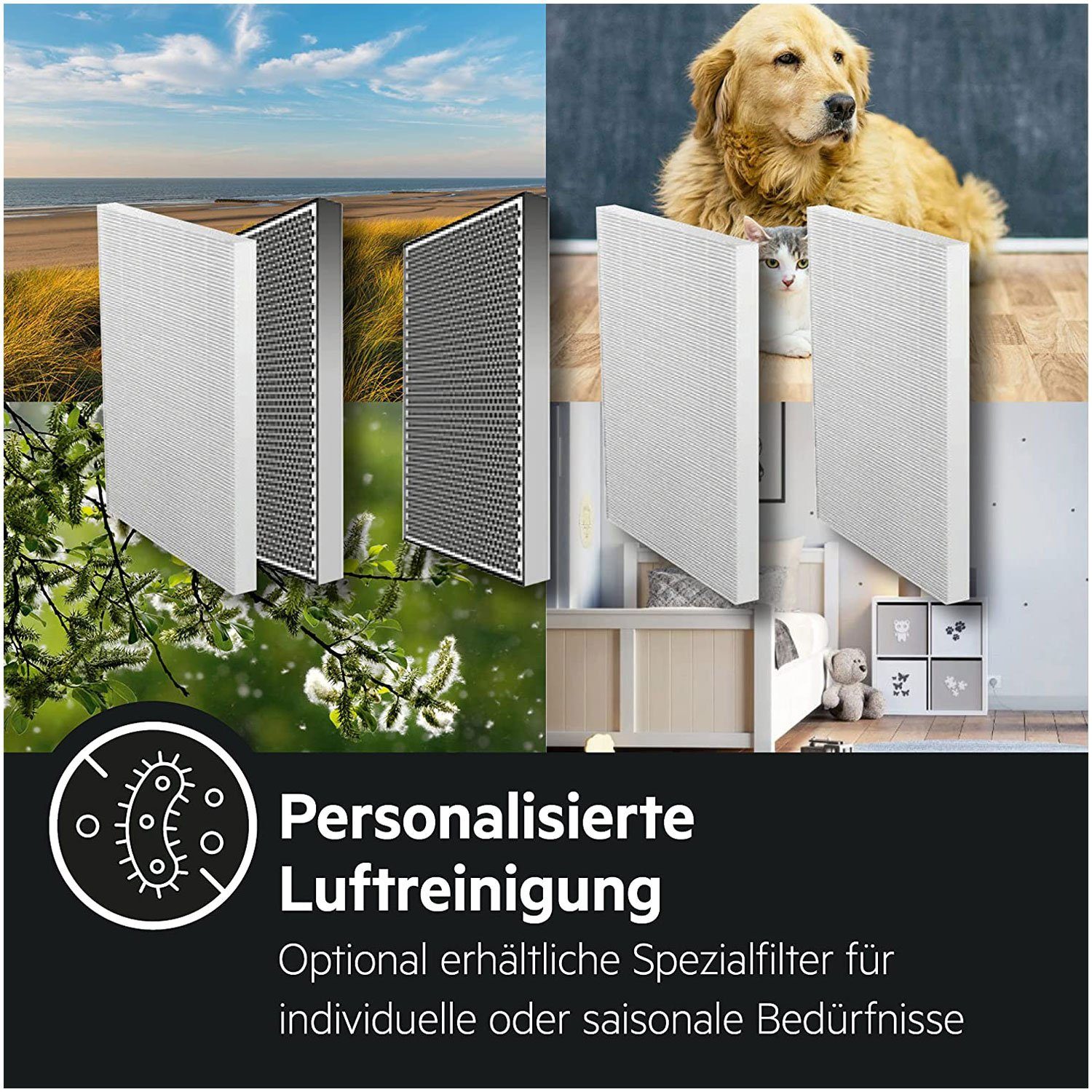 AEG Luftreiniger AX 71-304 GY, für 60 m² Räume, 5x Filtersystem, App-Steuerung, 5 Ventilationsstufen, Automatik-Modus