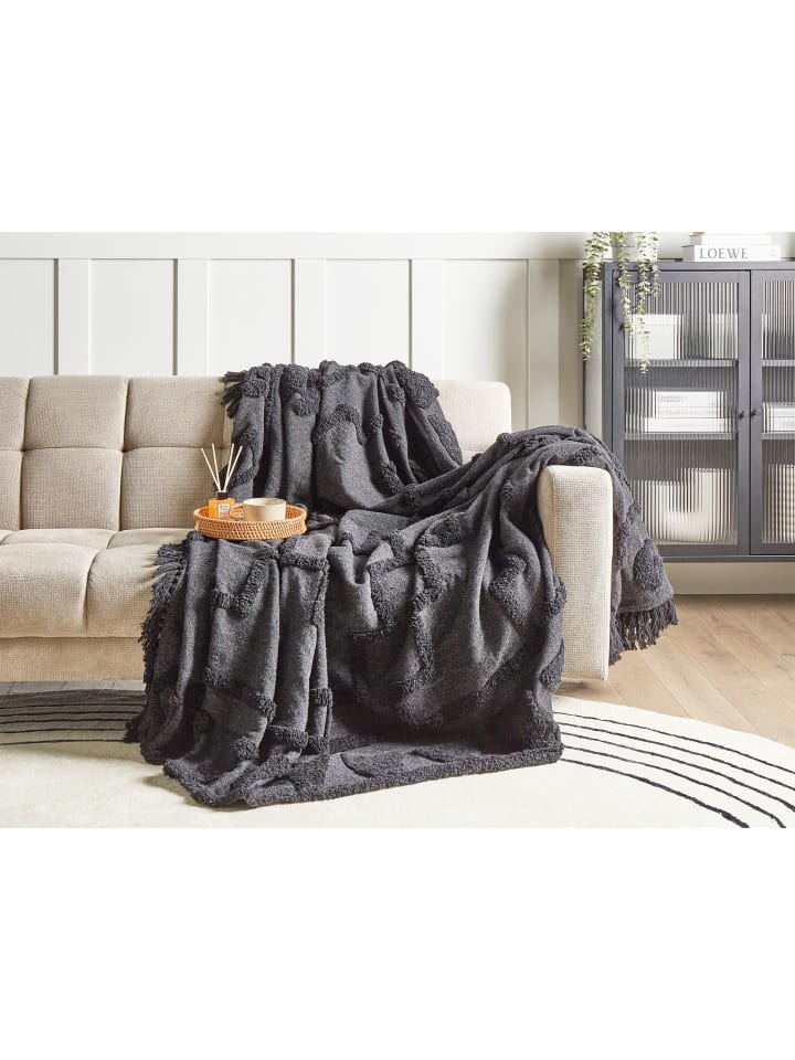 Beliani Kuscheldecke CHACK in Grau/Schwarz - (W) 220 x (H) 1 x (L) 240 cm günstig kaufen onesize