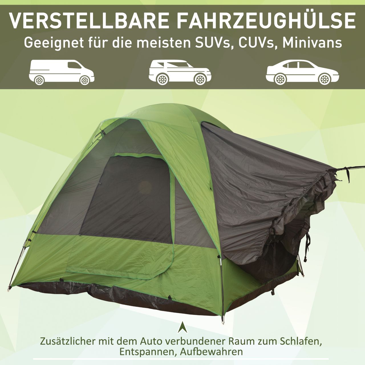 Outsunny Autozelt Campingzelt Reisezelt für 4-5 Personen Glasfaser Polyester Grün 300 x 300 x 230 cm