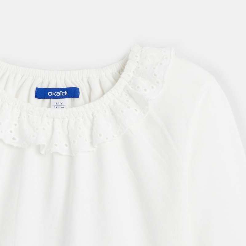 T-shirt à col collerette blanc Fille