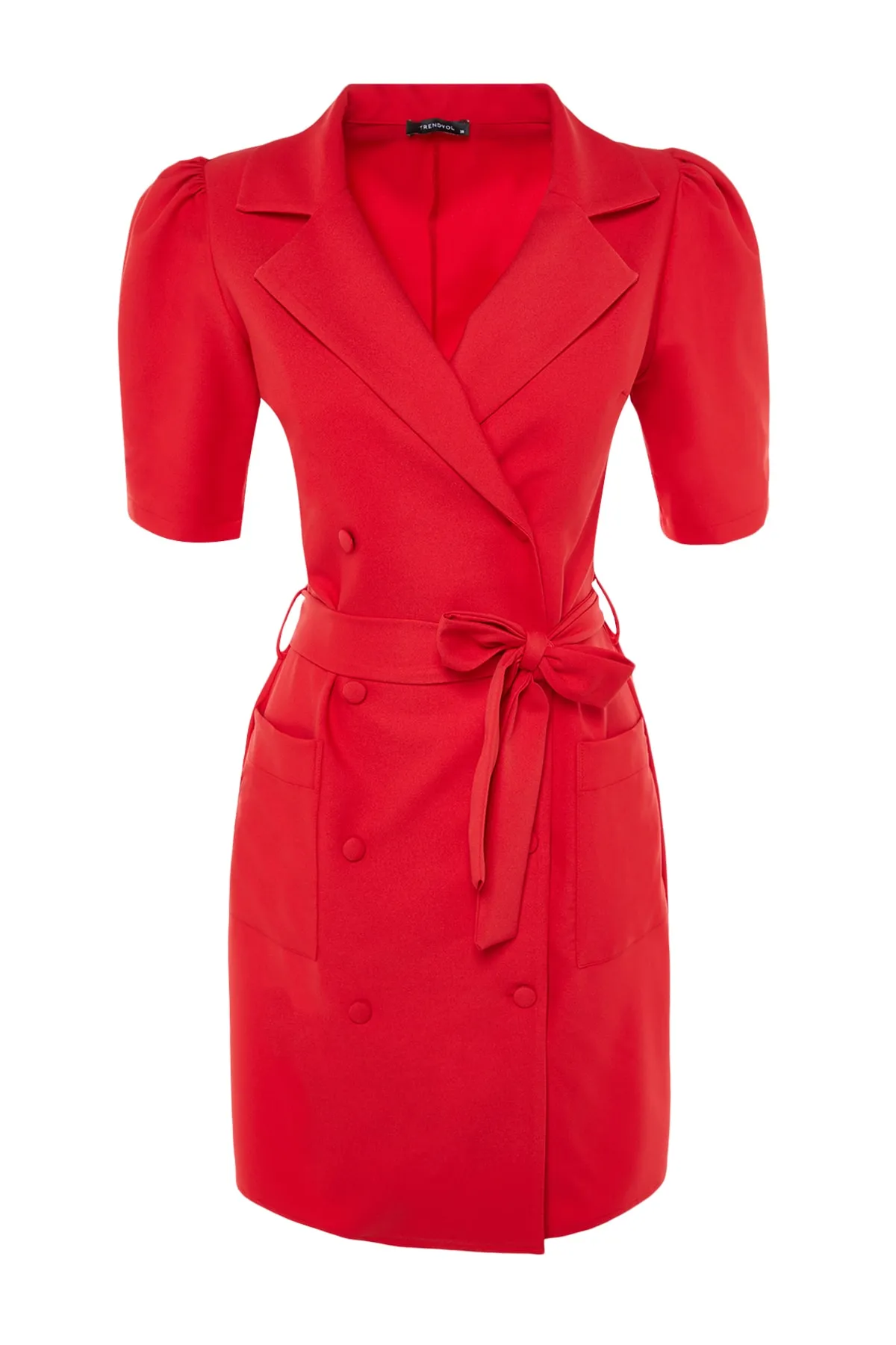 Trendyol Collection  Rotes zweireihiges Mini-Webkleid mit Schnürdetail TWOSS20EL0236