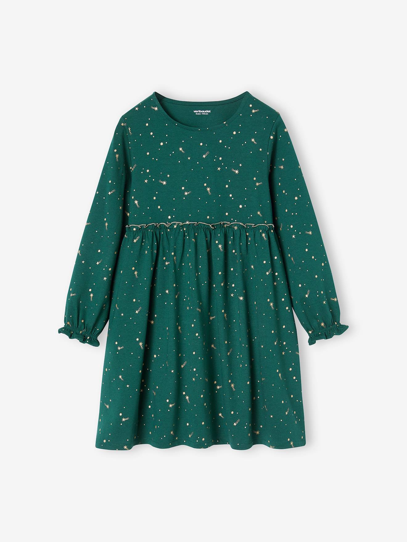 Robe de fête motifs étoiles irisés fille vert