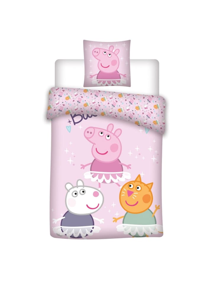 Peppa Pig Bettwäsche Set Bettbezug 140x200cm und Kissenbezug 65x65cm in Rosa günstig kaufen 140 x 200 cm