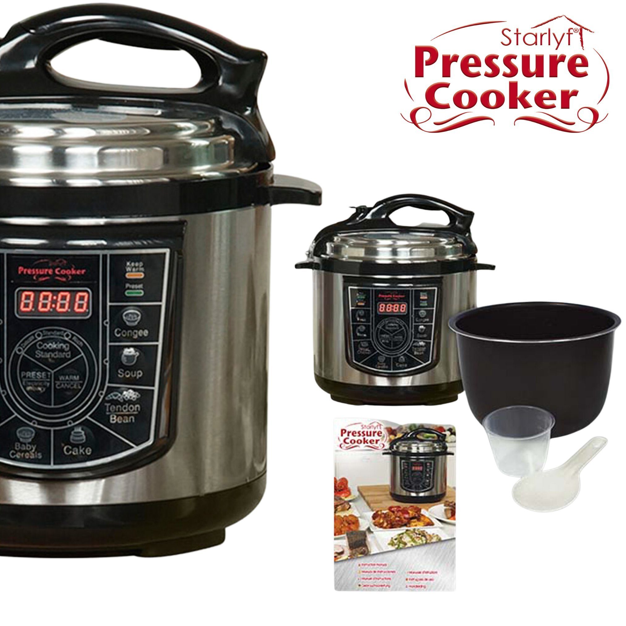 Starlyf Reiskocher Pressure Cooker, 800 W, Schnellkochtopf, Multikocher, 8 Programme, Antihaftbeschichtung