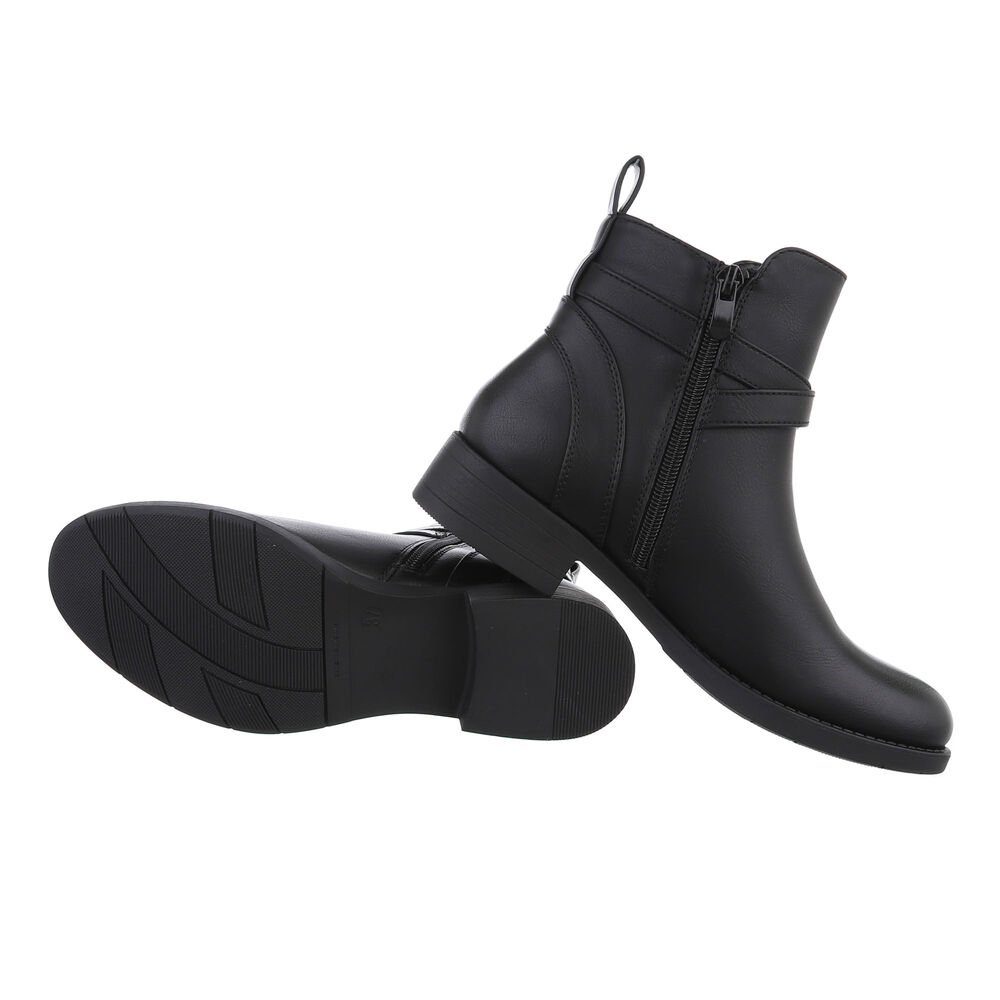 Ital-Design Damen Elegant Stiefelette Blockabsatz Flache Stiefeletten in Schwarz