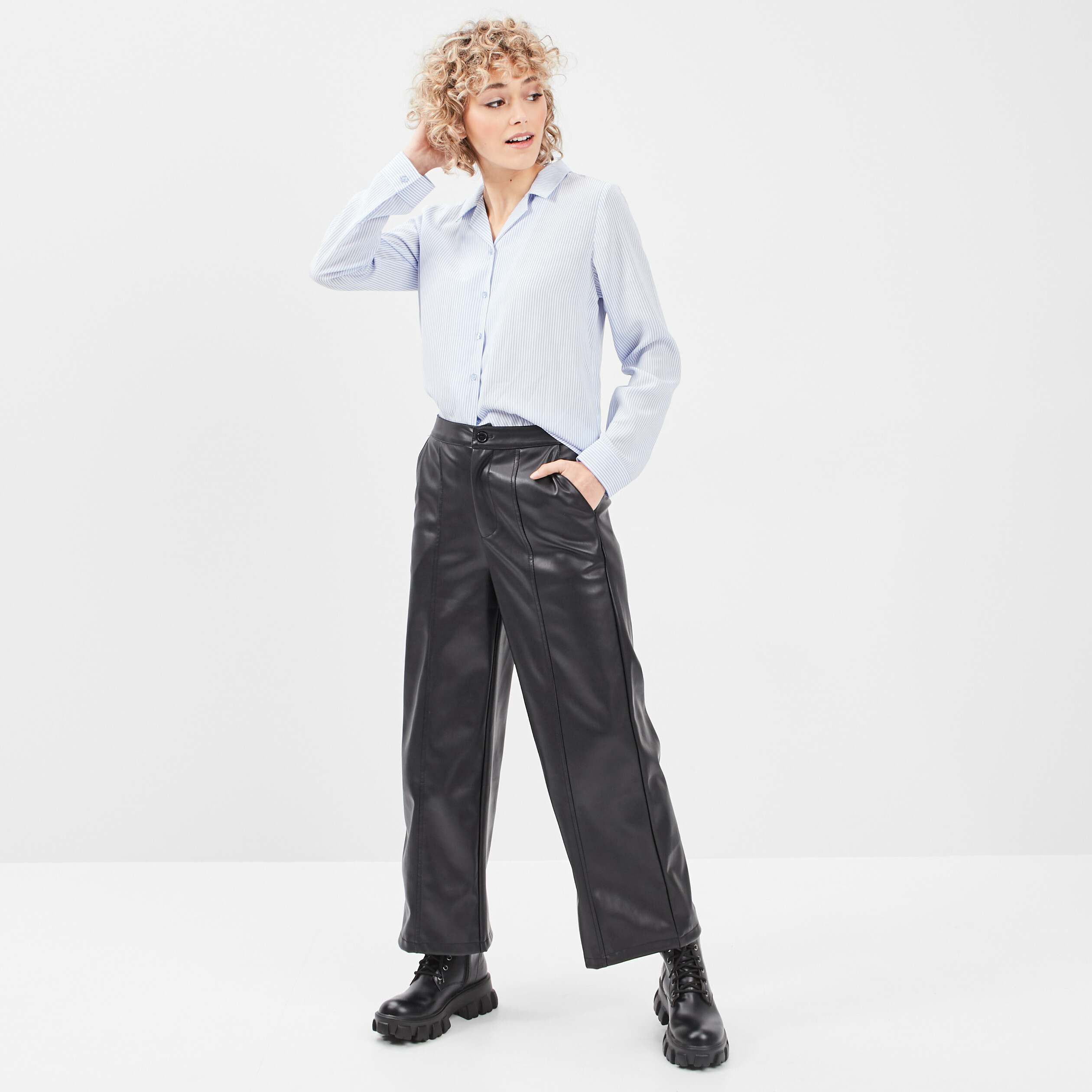 Pantalon large taille haute noir femme | La Halle