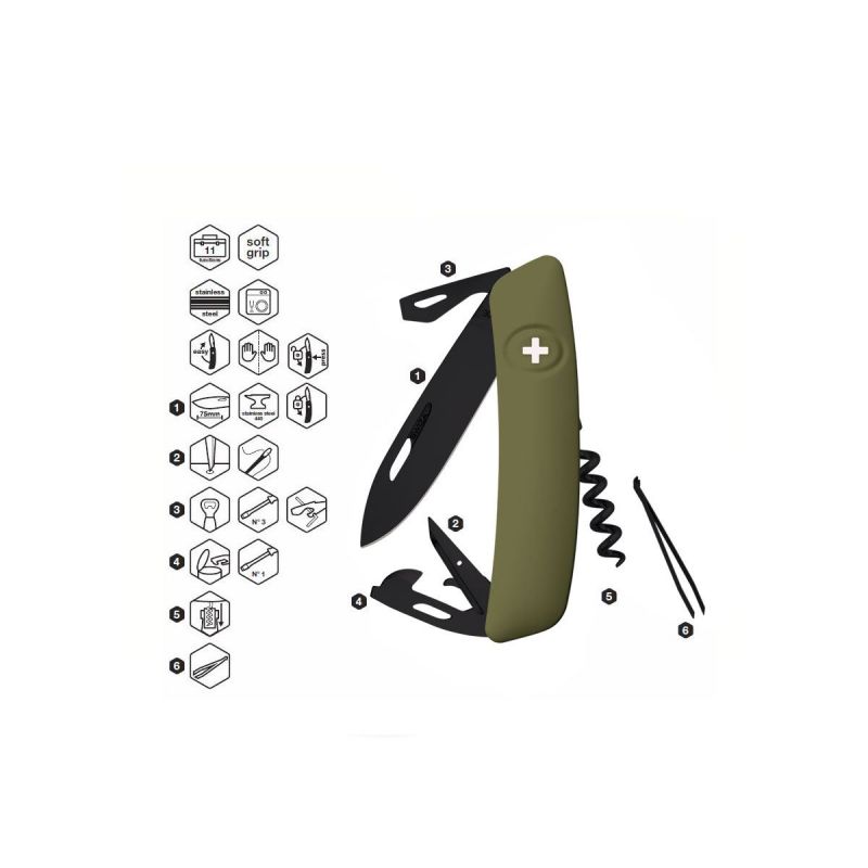 Swiza D03 All Black Olive, Schweizer Taschenmesser made in Swiss
