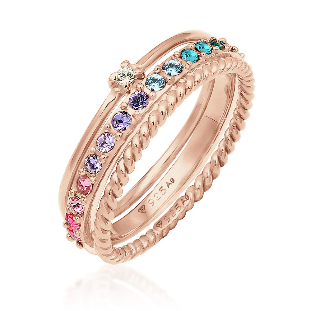 Elli Elli Bague Femmes Set Multi-Color étincelant avec cristaux Multicolore en argent  Bague