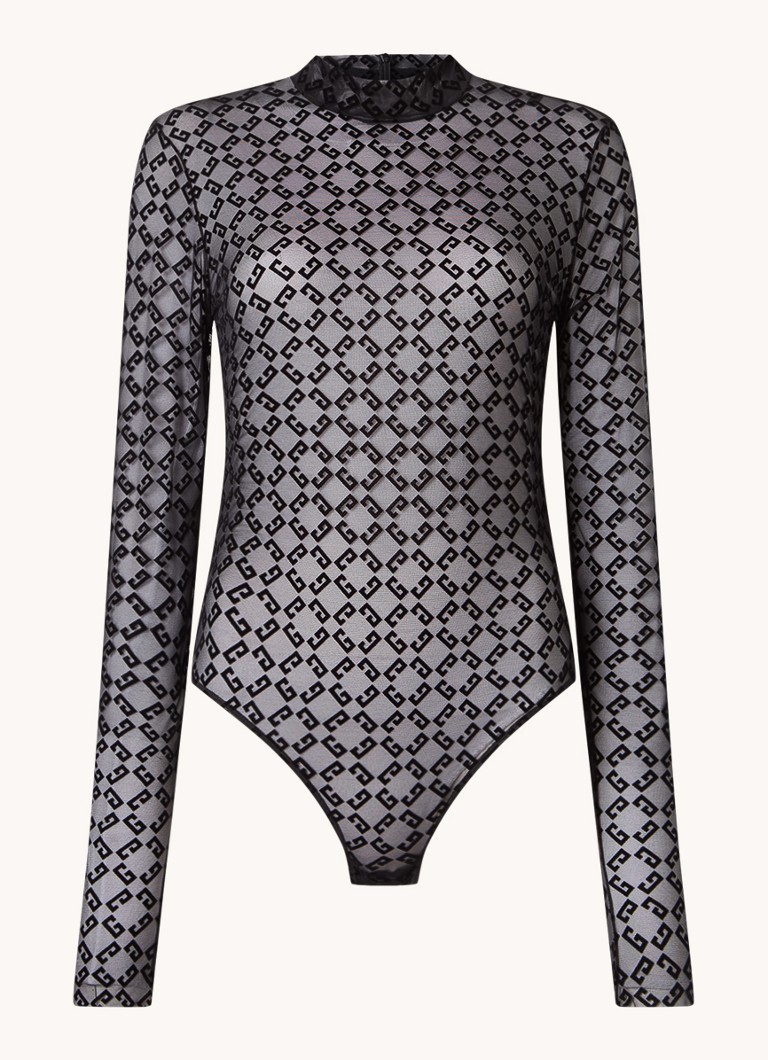 Body Givenchy em malha semitransparente com estampa jacquard do logotipo.
