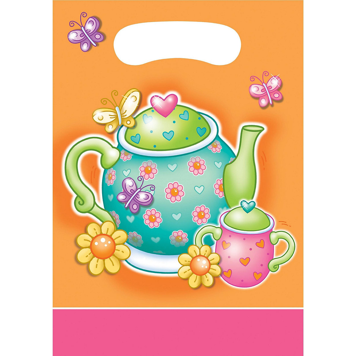 Geschenktüte Mitgebseltüte Teeparty, Kunststoff, 22 x 16 cm, 8 Stück