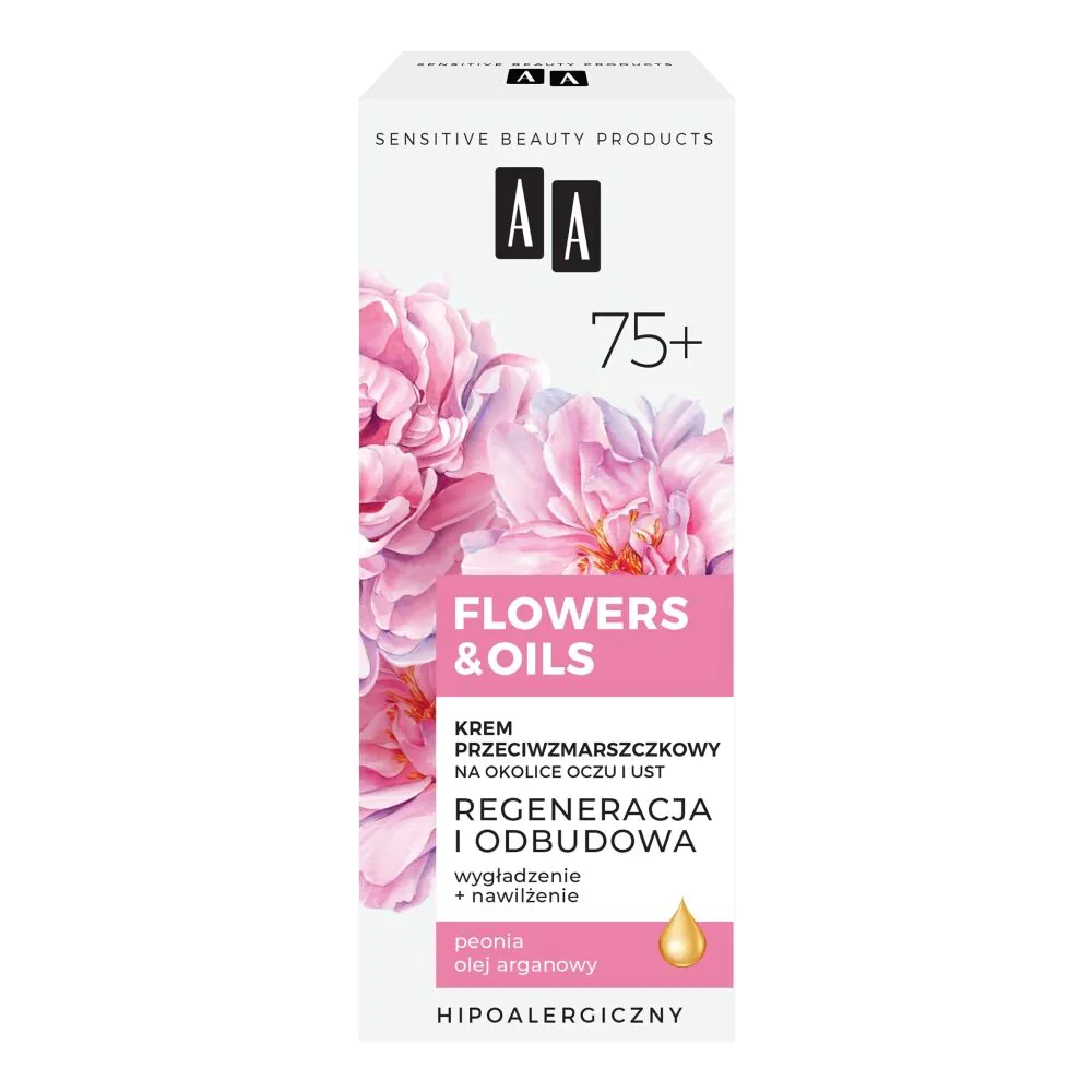 AA Flowers & Oils 75+ atkuriamasis kremas nuo raukšlių akių ir lūpų sričiai