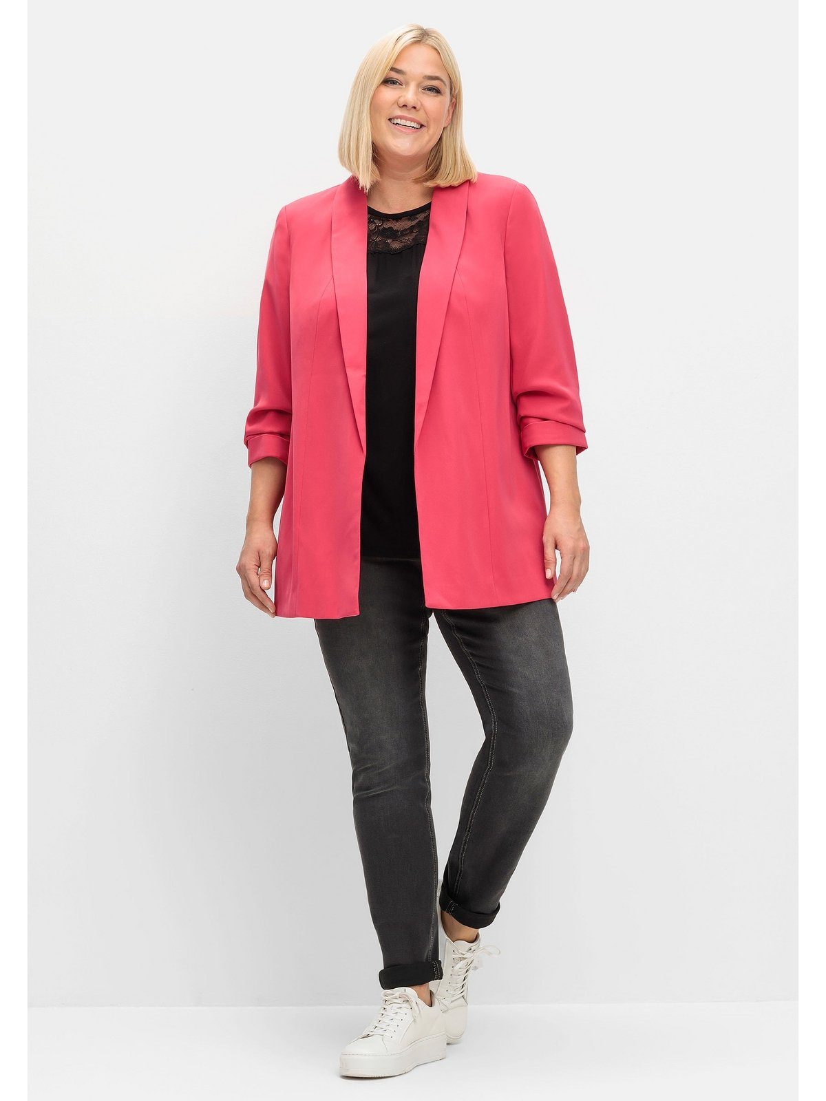 Sheego Longblazer Große Größen mit Schalkragen und gerafftem 3/4-Arm