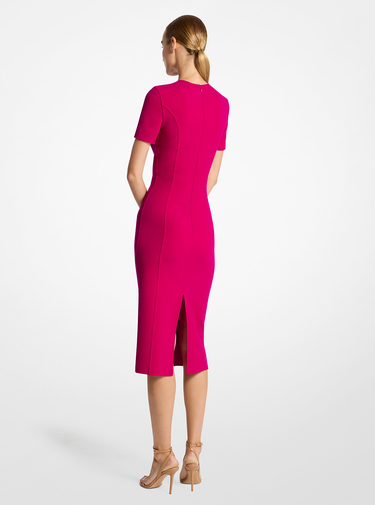 Double Faced Stretch Wool Sheath Dress - RASPBERRY