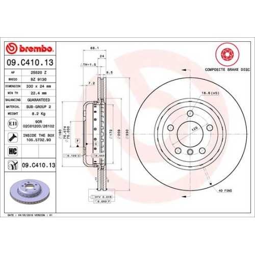 09.C410.13 BREMSSCHEIBE BREMBO VA  VP1 - ATU