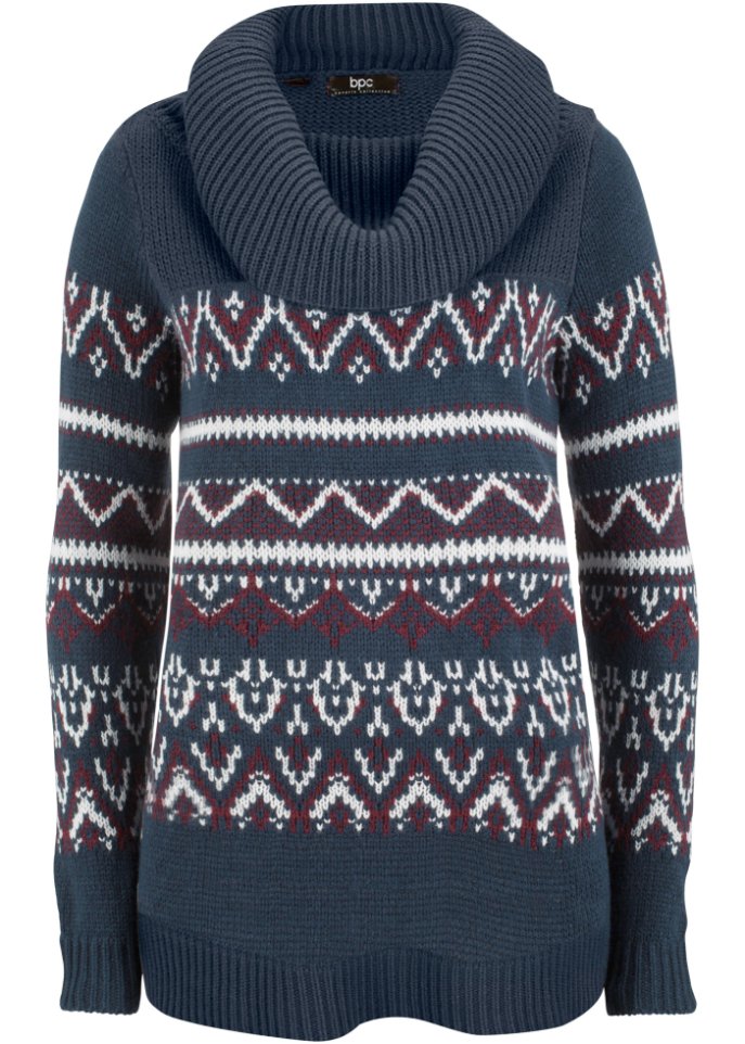 Norweger-Pullover mit weitem Rollkragen, A-Linie