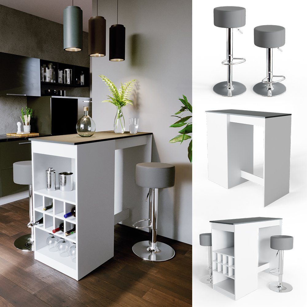 Vicco Bartisch Bartresen Stehtisch Tresentisch ROSS Weiß Anthrazit inkl. Hocker