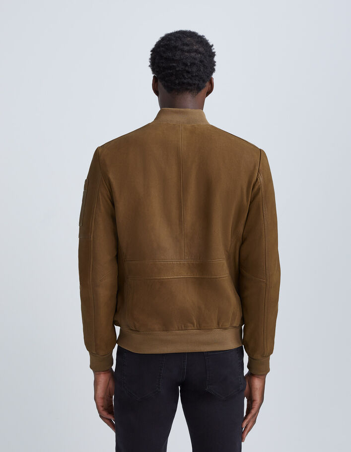 Bomber beige en cuir à poches zippées Homme