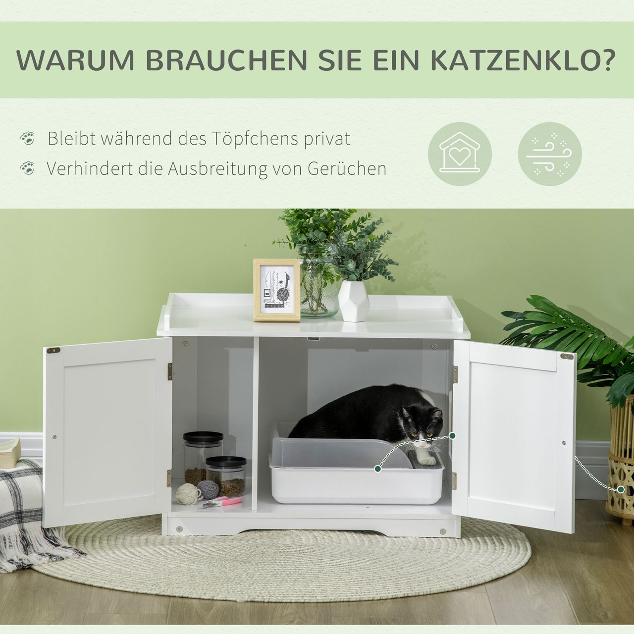 PawHut Katzenschrank für Katzentoilette, Katzenhöhle, Katzenklo mit Magnettüren