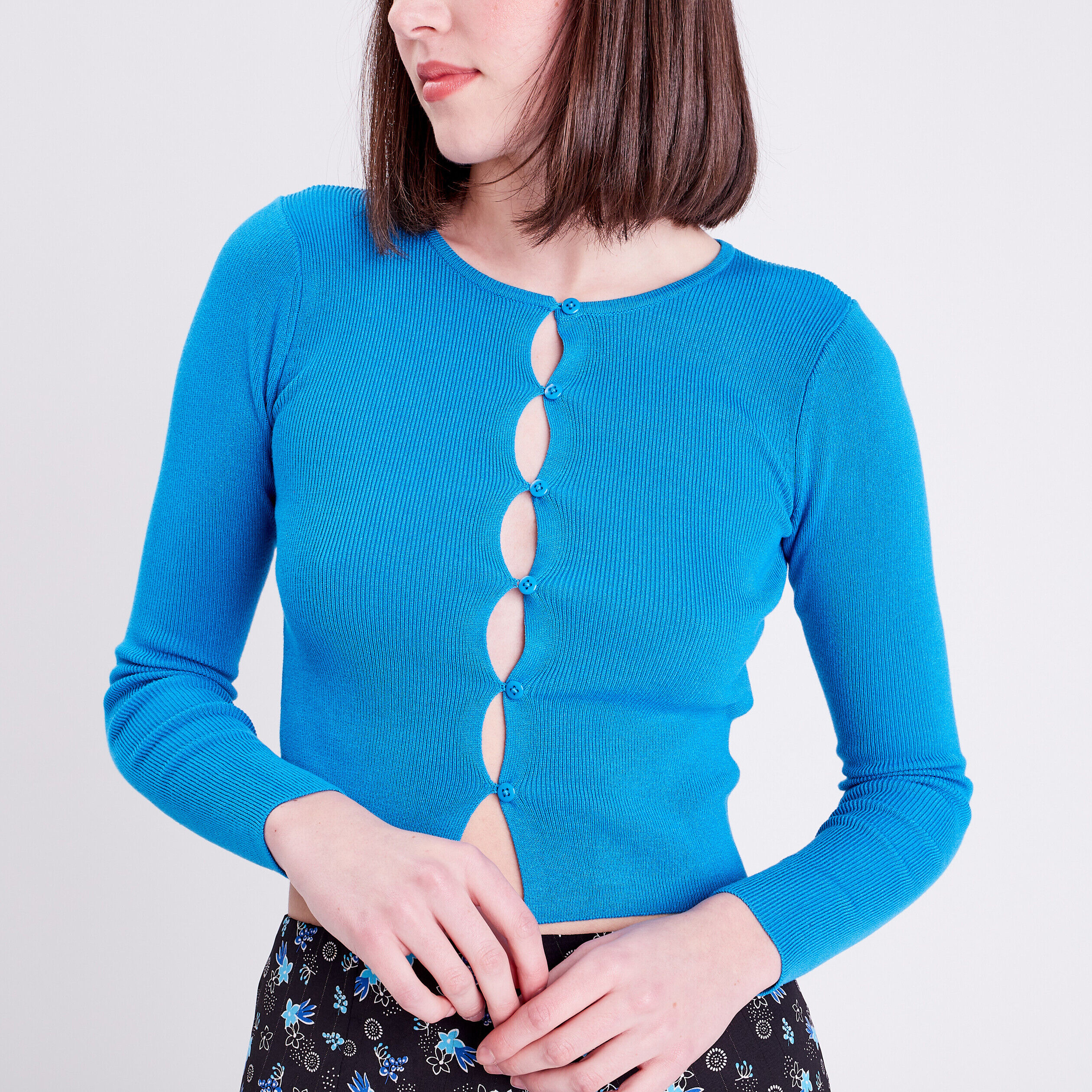 Gilet court boutonné bleu femme | Cache Cache