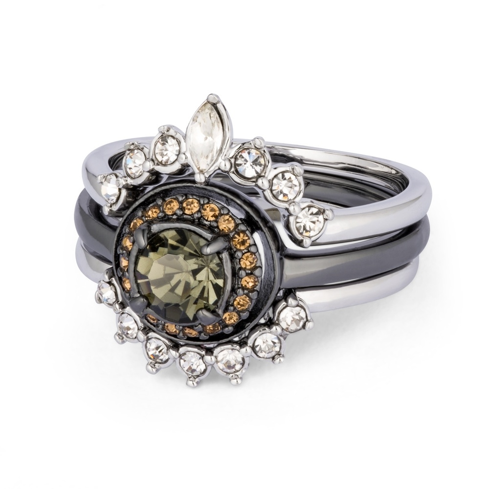 Pippa&Jean Bague tendance Laiton Verre en Argent/noir Bague