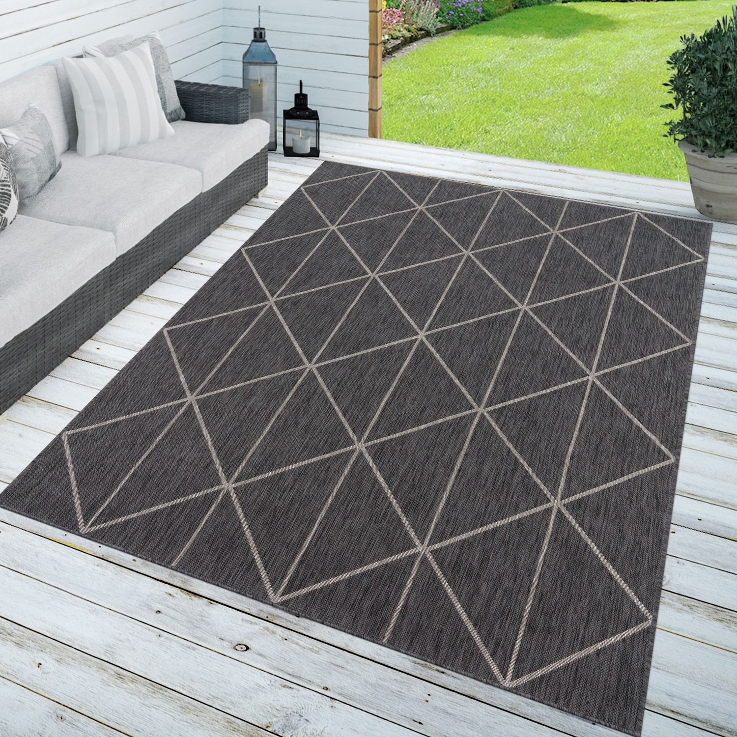 Outdoorteppich In-& Outdoorteppich Wetterfest Terrasse Küche Geometrisch, TT Home, rechteckig, Höhe: 4 mm