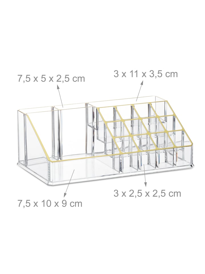 relaxdays Kosmetikorganizer in Transparent/Gold günstig kaufen onesize