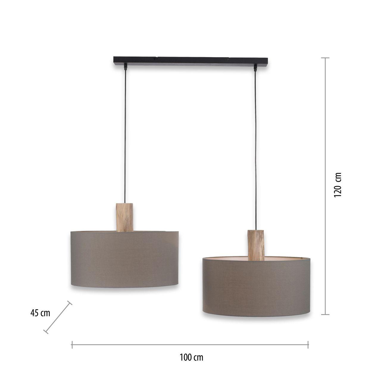 JUST LIGHT LeuchtenDirekt Pendelleuchte LINEN, Holzapplikation, natürlicher Materialmix, 2x E27/60W exkl., Innenleuchte, IP20