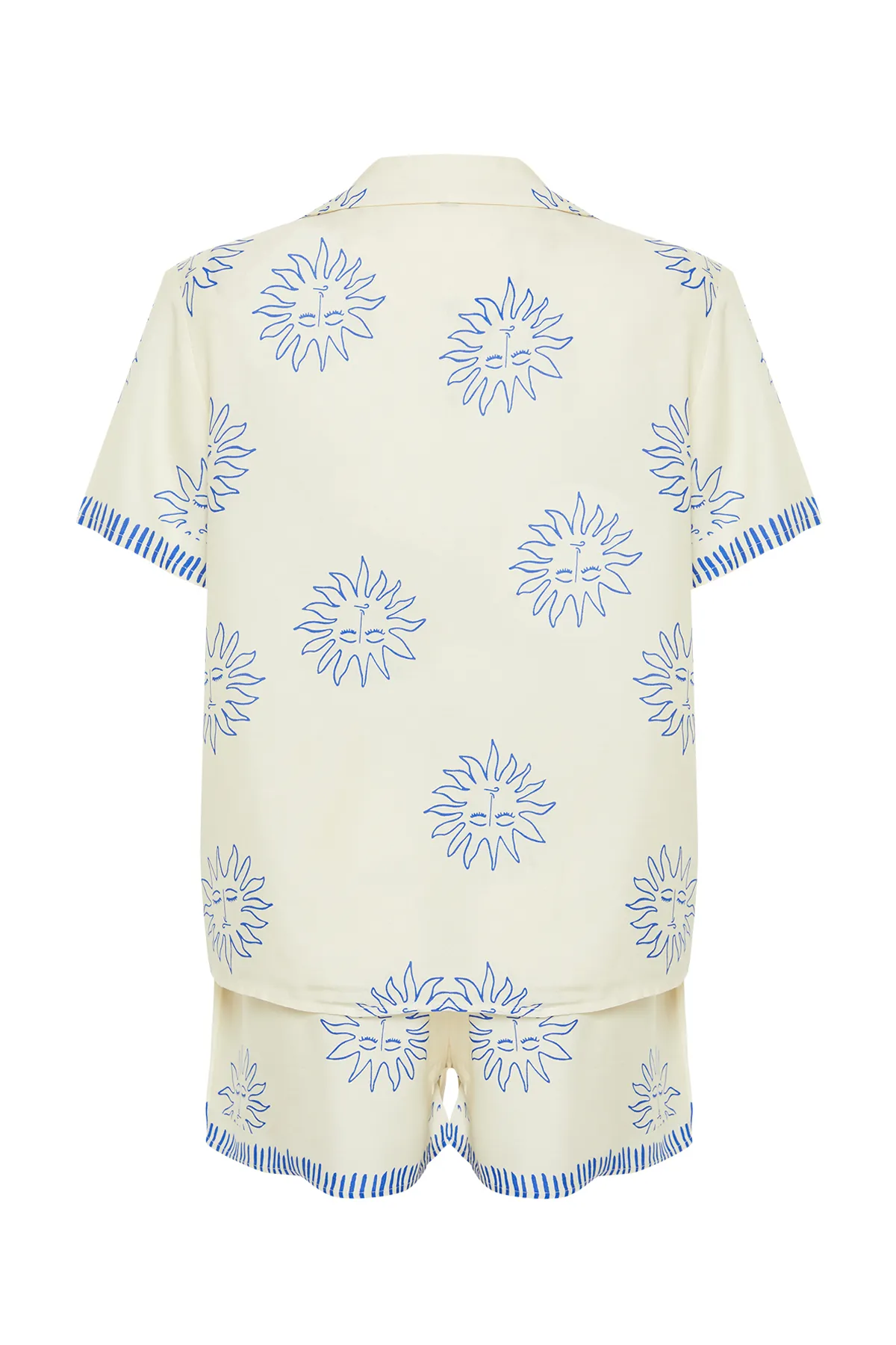 Trendyol Collection  Pyjama-Set aus gewebter Viskose mit Galaxy-Muster in Ecru-Marineblau THMSS24PT00009