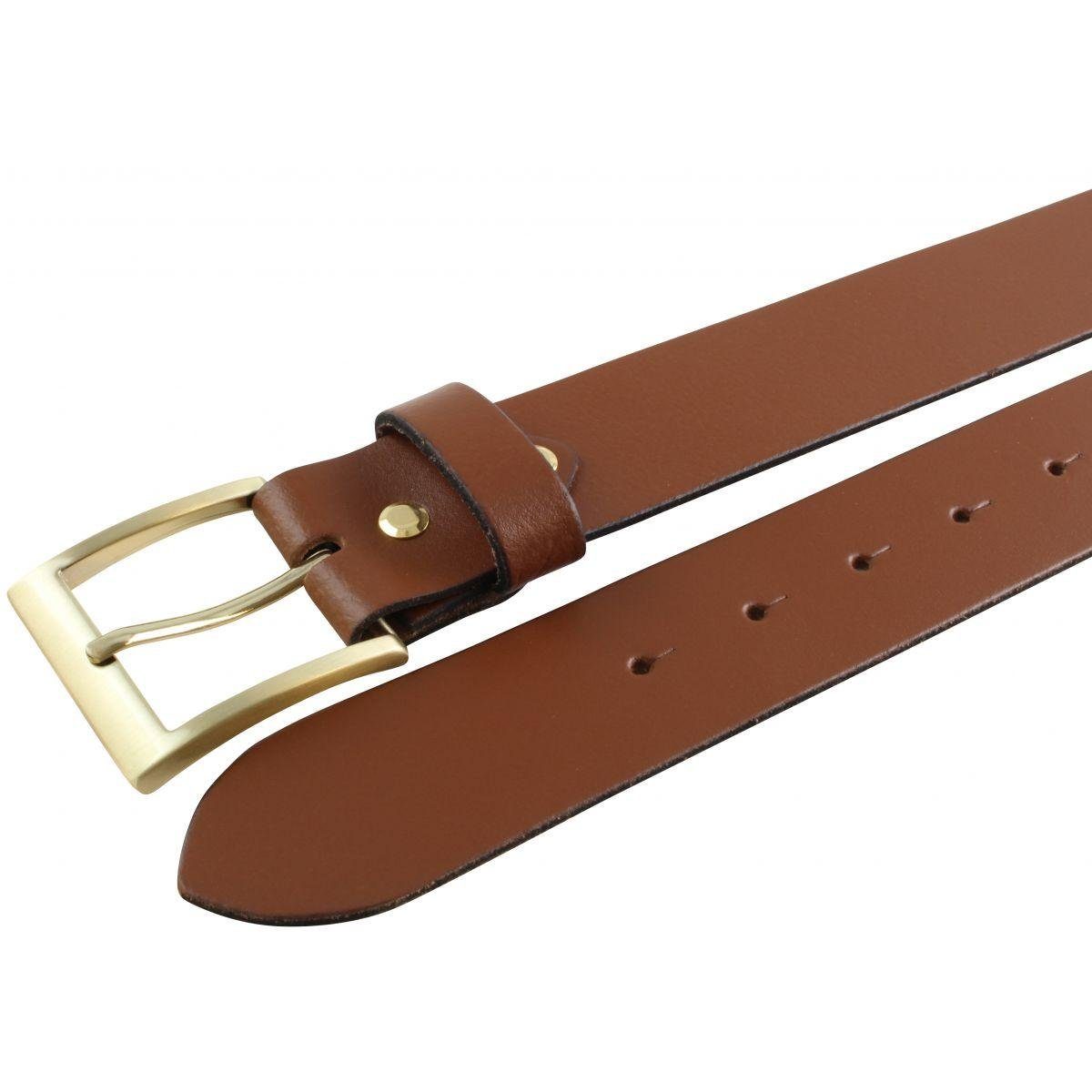 BELTINGER Ledergürtel Gürtel mit goldener Gürtelschnalle 4 cm - Jeans-Gürtel goldfarben 40mm