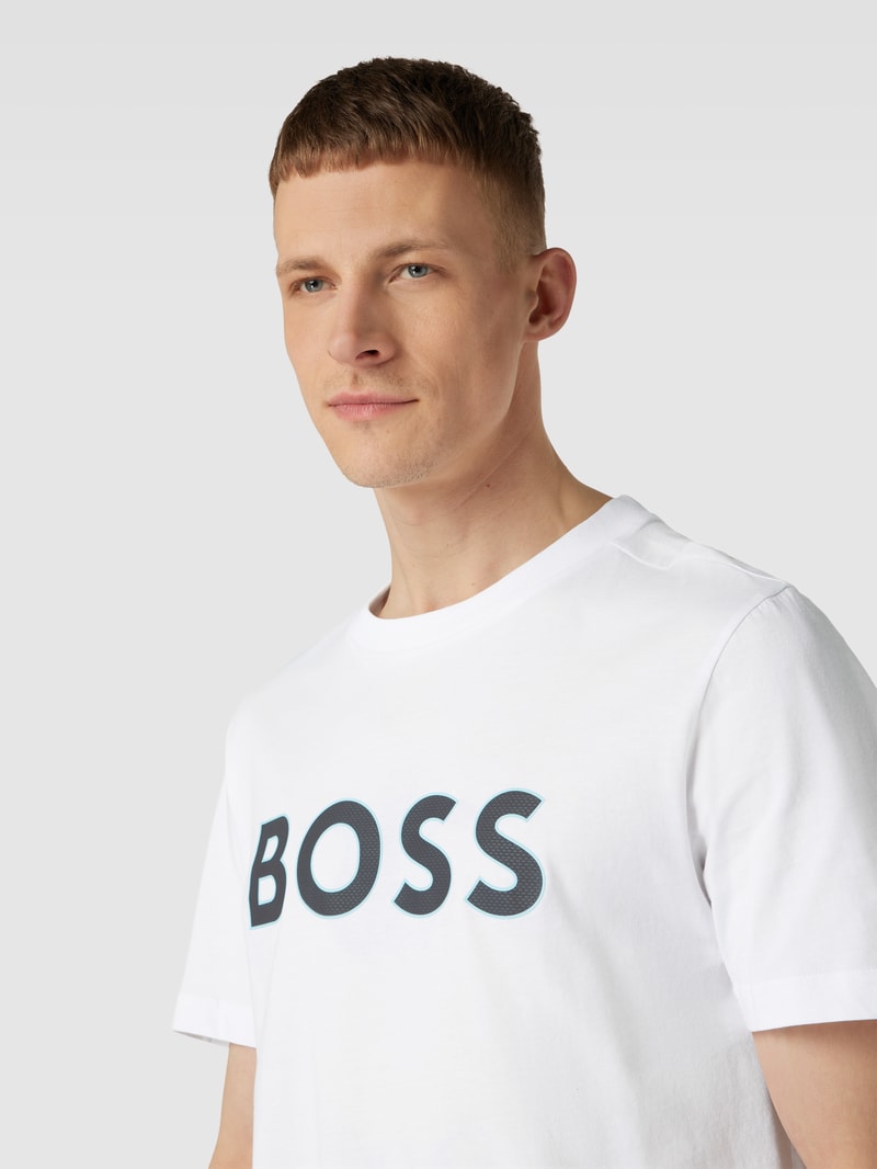 T-Shirt mit Label-Print Modell 'Tee' in weiß
