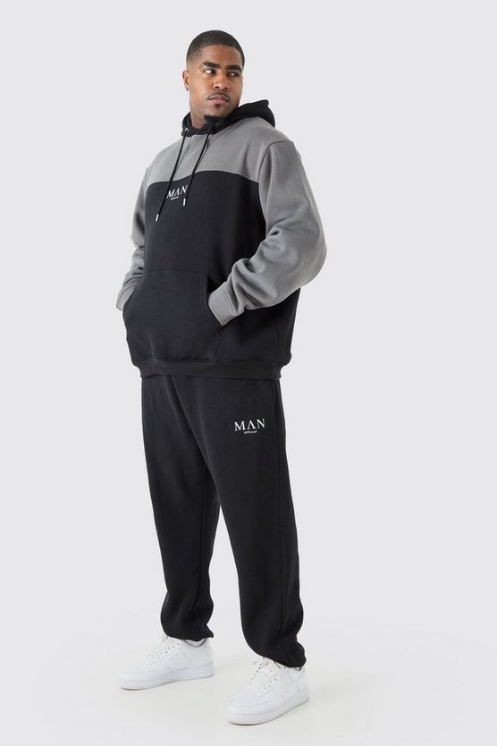 Plus Man Roman Colorblock Trainingsanzug mit Kapuze
