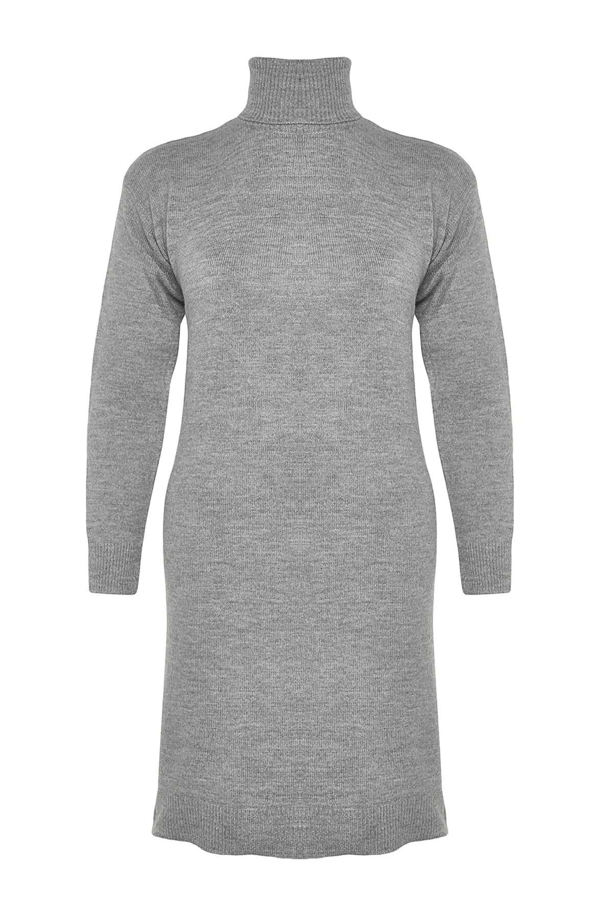 Trendyol Curve  Graues Rollkragen-Strickkleid TBBAW24AH00014