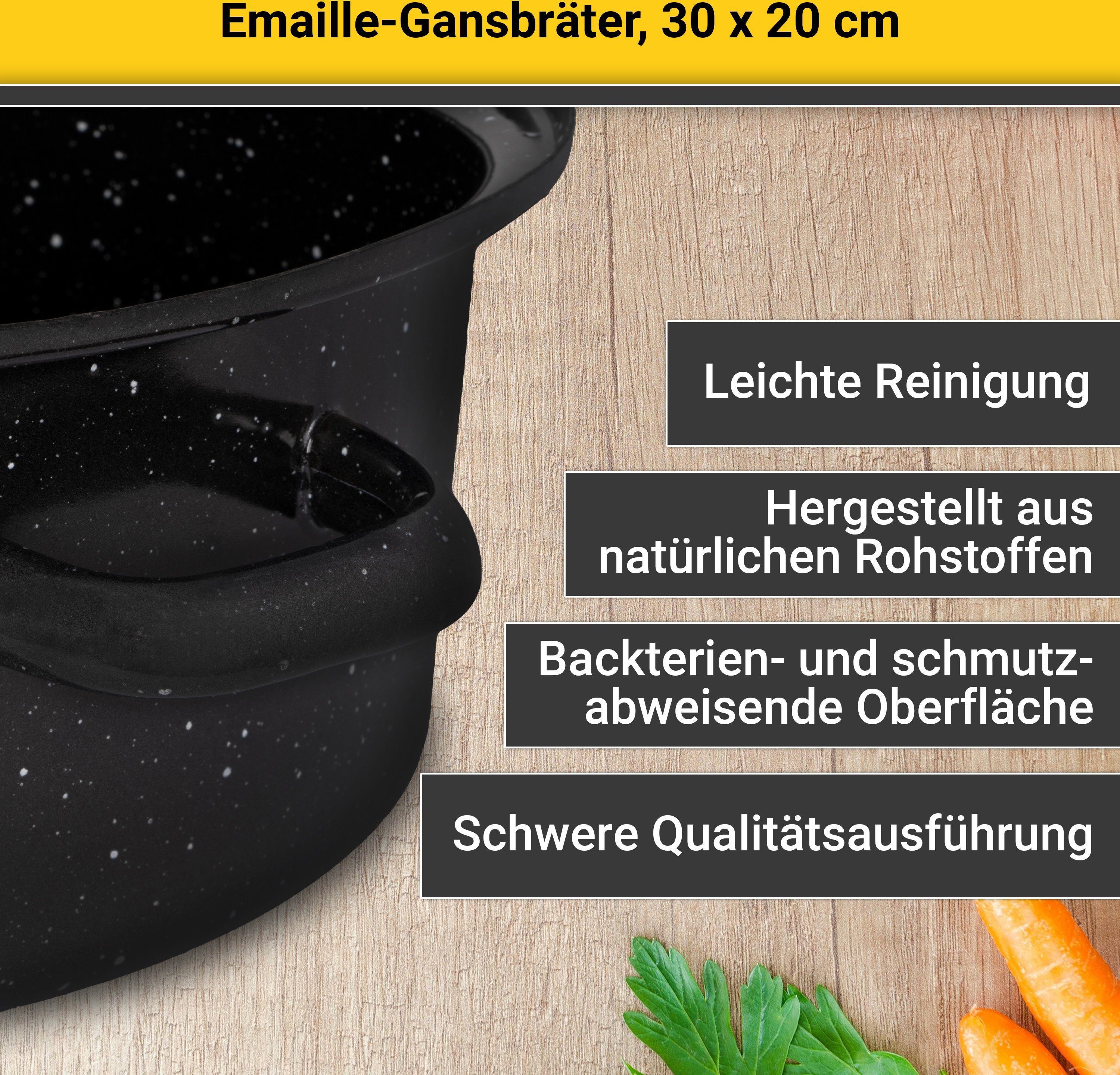 Krüger Bräter, emailliertes Stahlblech, gsprengelt, Tropfdeckel, Induktion