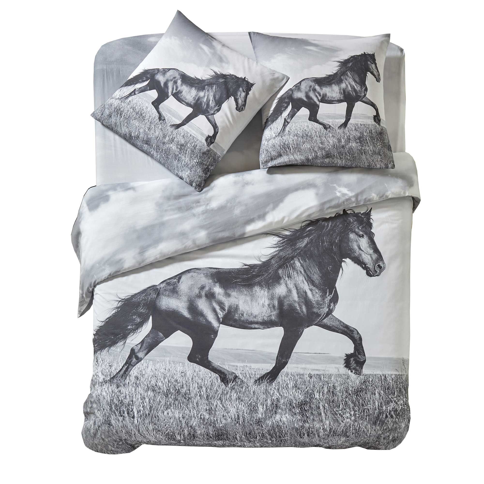 Linge de lit Prince en coton imprimé photo cheval