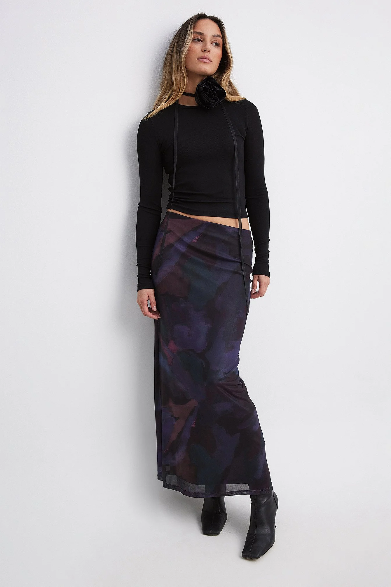 Mesh-Maxirock mit niedriger Taille