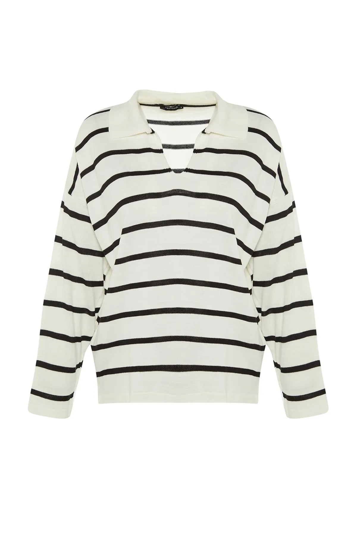 Trendyol Collection  Schwarzer gestreifter Strickpullover mit super weiter Passform TWOAW23KZ01845