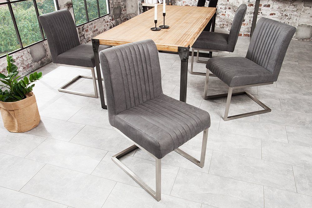 riess-ambiente Freischwinger BIG ASTON vintage grau / silber, Esszimmer · Microfaser · Edelstahl · Federkern · Industrial