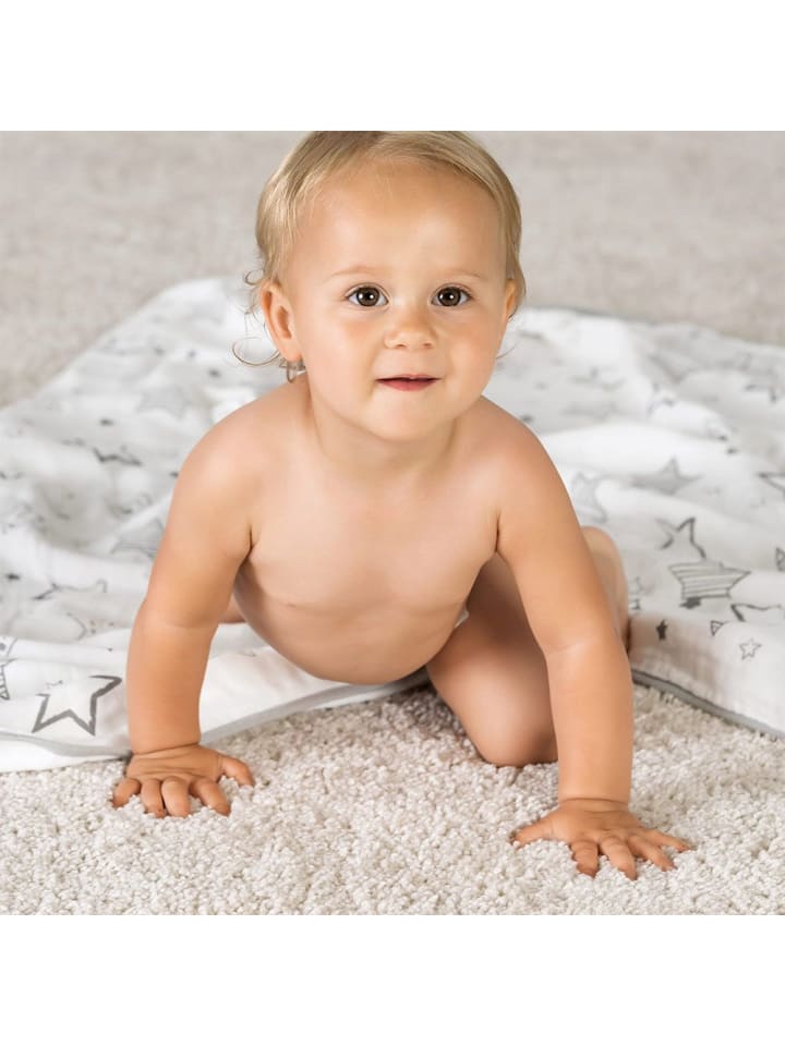 Makian Kuscheldecke Mull 4-lagig 120 x 120 cm - Crazy Stars in weiss,grau günstig kaufen onesize