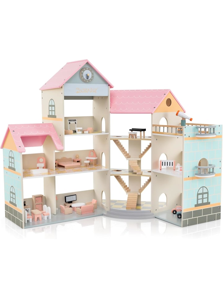 COSTWAY Puppenhaus Holz ab 3 Jahren in Rosa günstig kaufen onesize