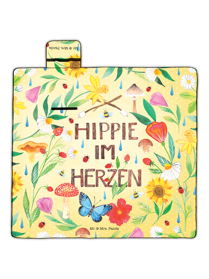 Mr. & Mrs. Panda Picknickdecke Hippie im Herzen mit Spruch in Bunt günstig kaufen onesize