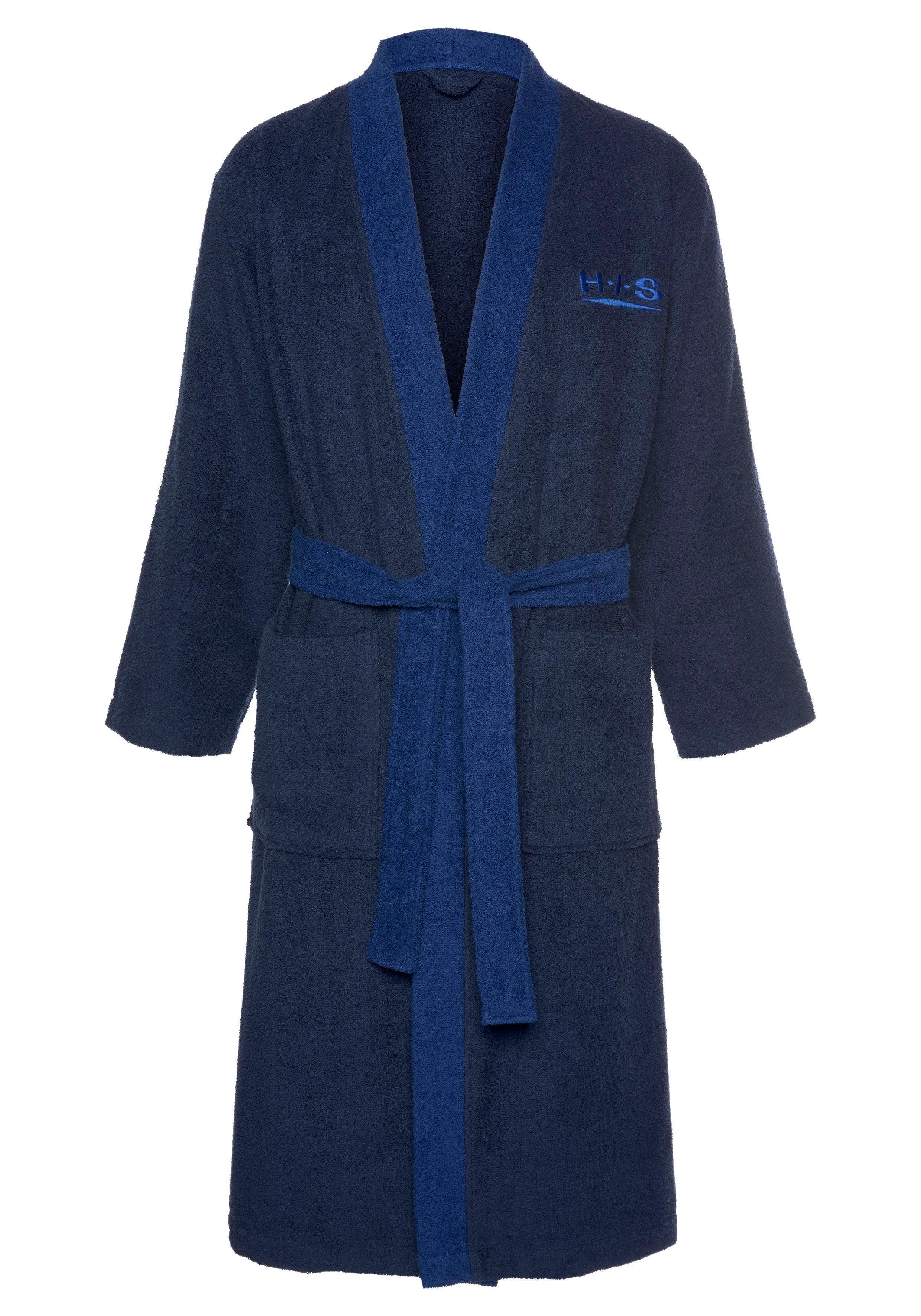 H.I.S Unisex-Bademantel Hannes, Langform, Walkfrottee, Kimono-Kragen, Gürtel, für Damen & Herren, lang, mit Taschen, S-3XL