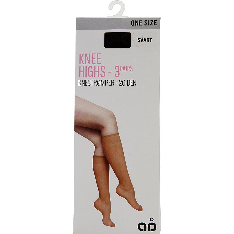 Aå Knestrømpe 3-pk Sort, 20 den