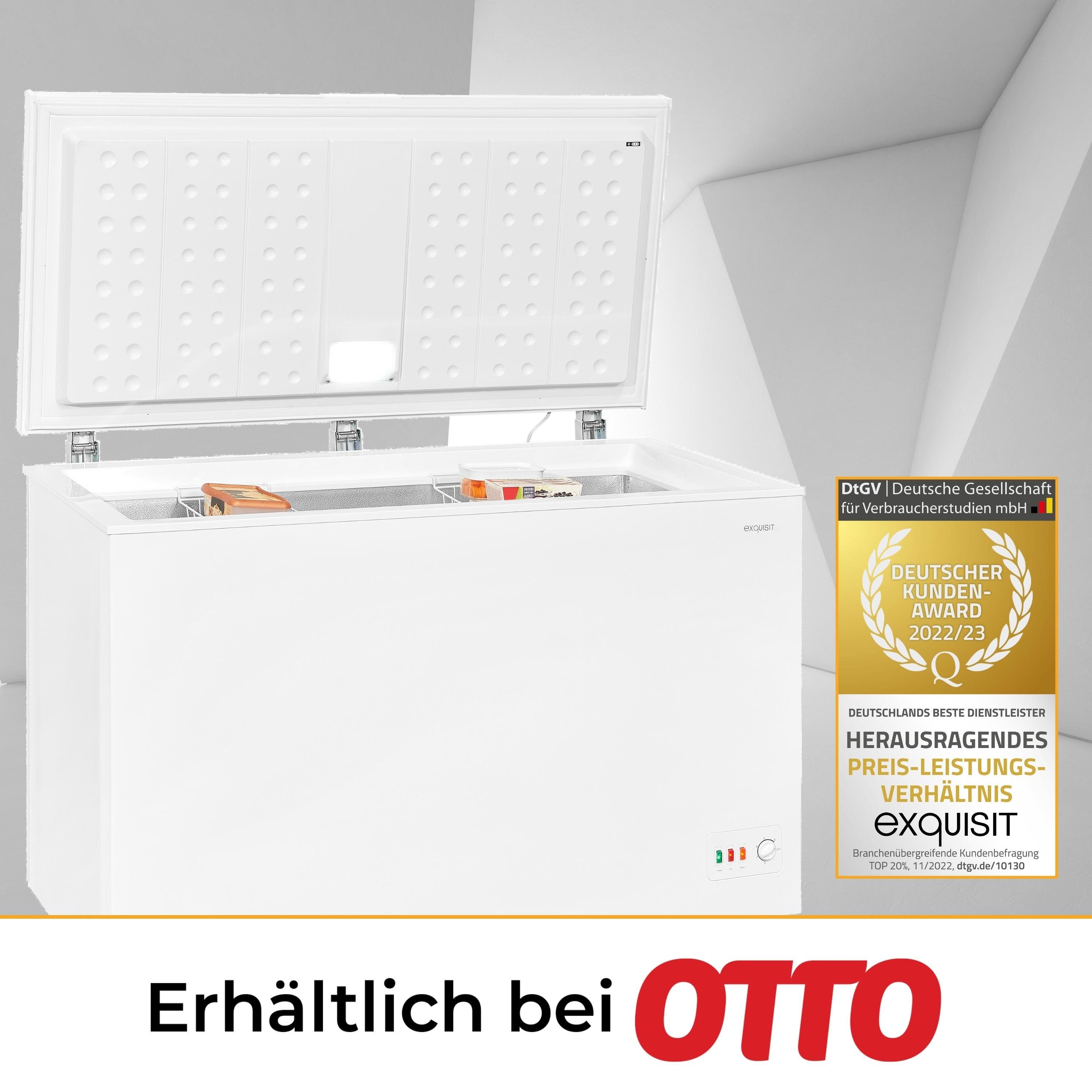 exquisit Gefriertruhe GT320-030D, 128.5 cm breit, 300 l, XXL-Gefriertruhe mit Thermostat und LED-Beleuchtung