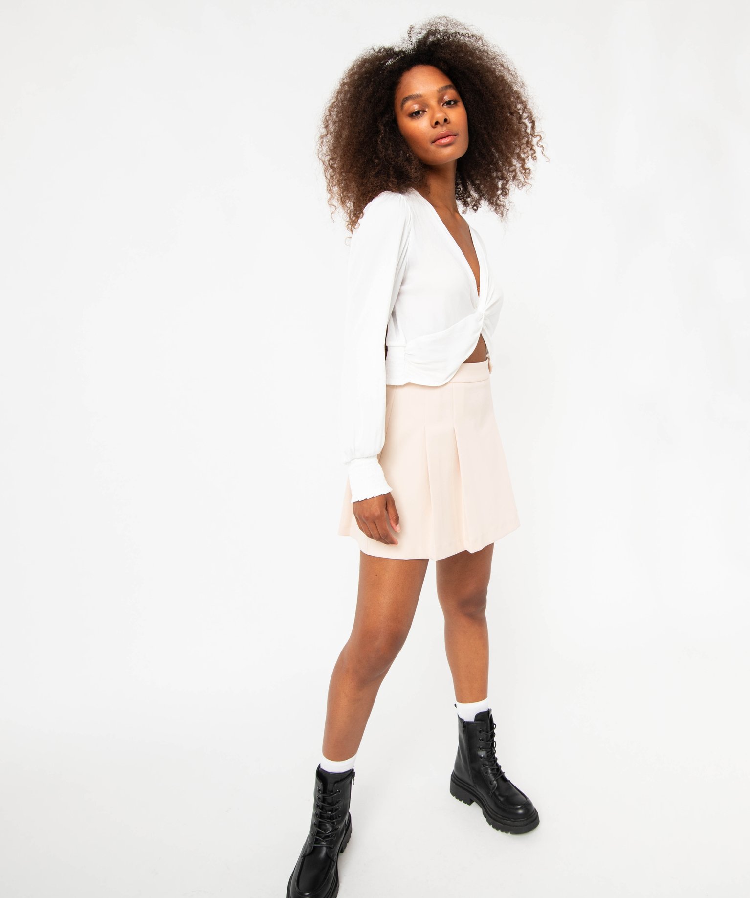 Blouse à manches longues effet drapé femme ecru | GEMO
