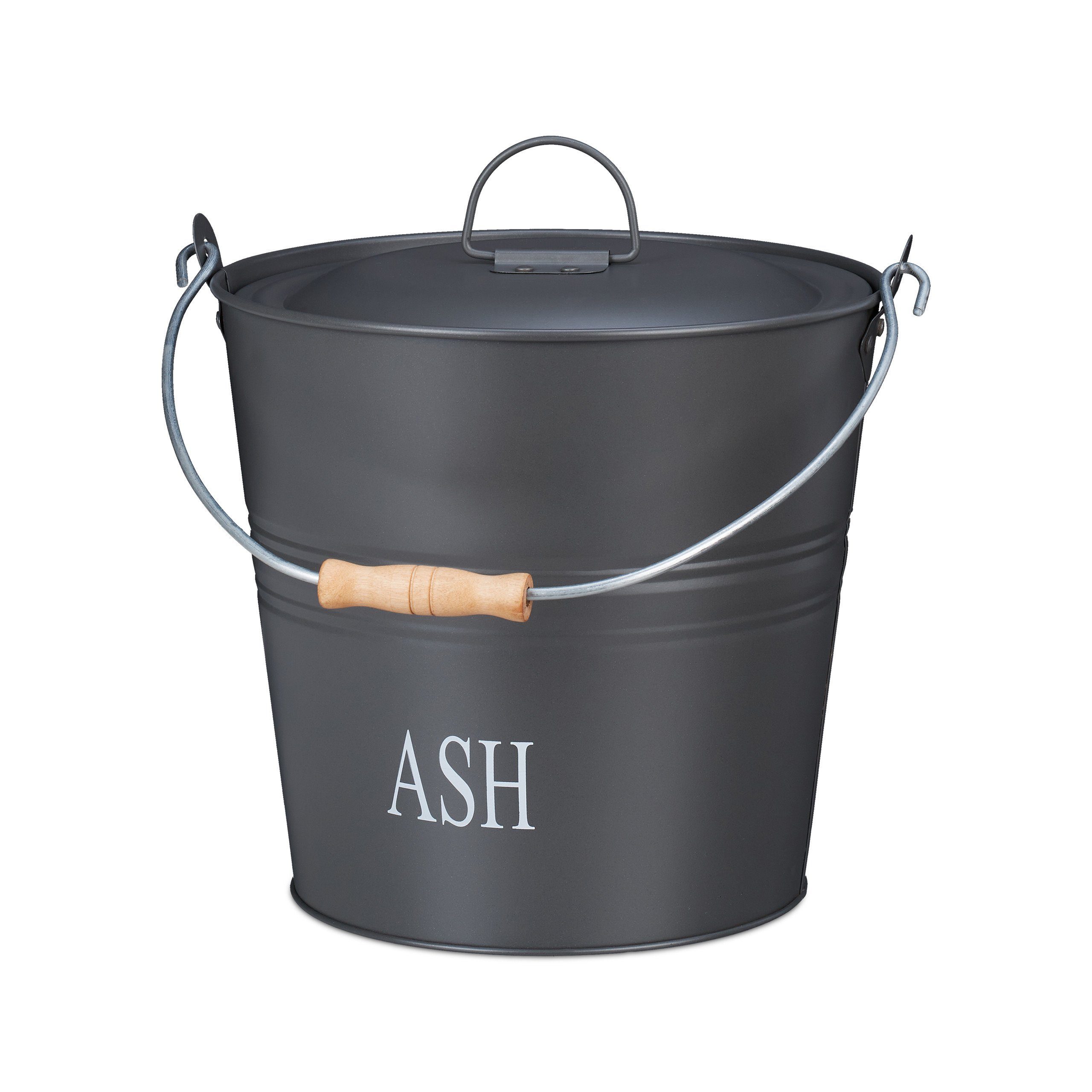 relaxdays Aschekasten Ascheeimer mit Deckel grau