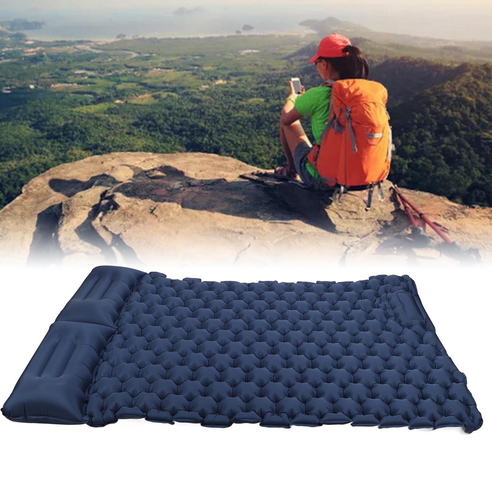 FUROKOY Luftbett Camping feuchtigkeitsdichte Luftmatratze mit Kissen, marineblau, , (leichte Trage aufblasbare Matratze doppelt), Nickerchen Lagerung aufblasbare Matratze