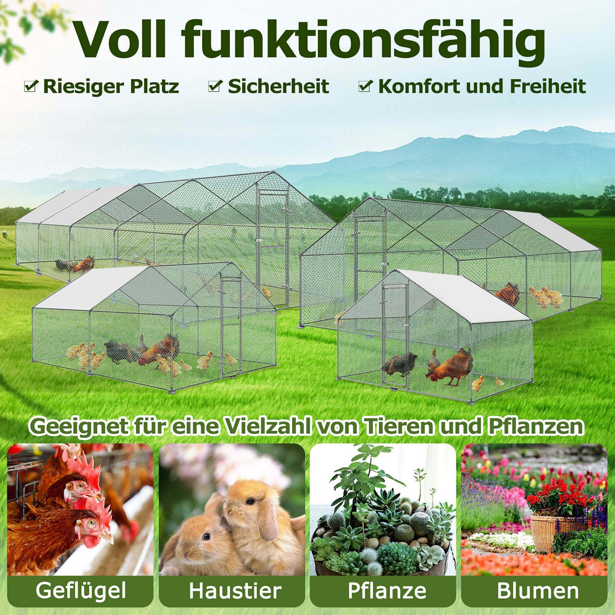UISEBRT Hühnerstall Hühnerhaus Freilaufgehege Geflügelstall Käfige