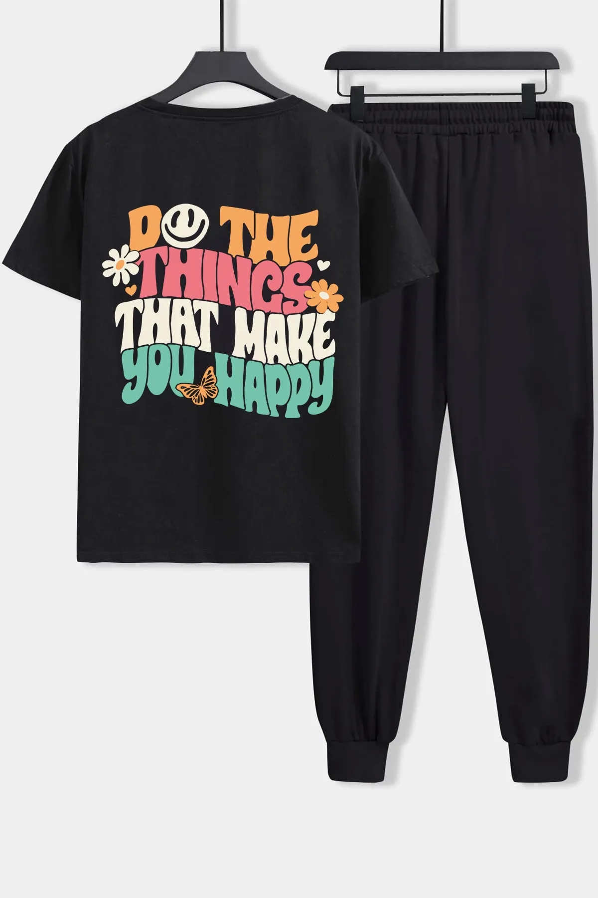 uyguntarz  Bedrucktes 2-teiliges Unisex-Trainingsanzug-Set „Do The Things That Make You Happy“.
